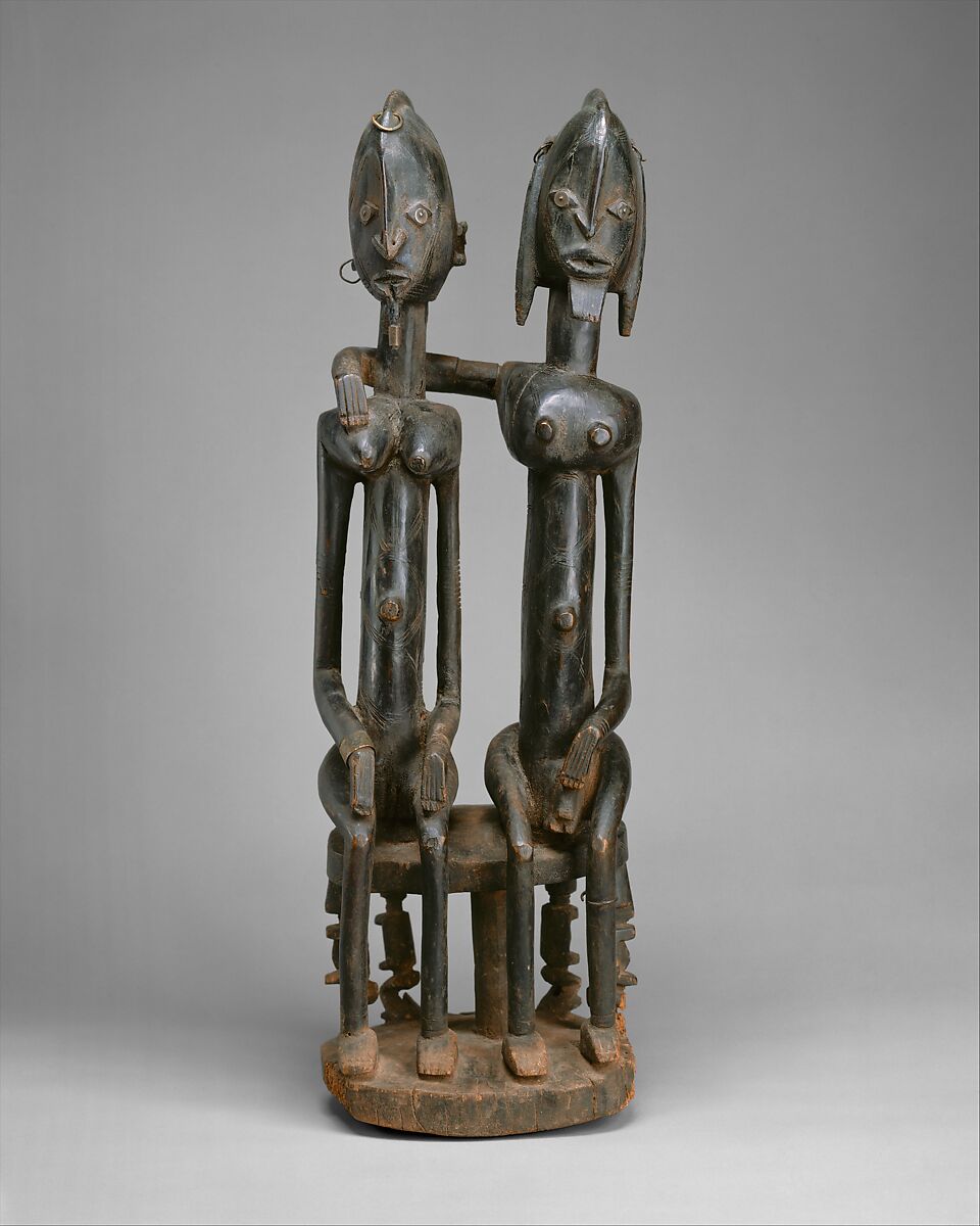 Seated couple, "Barnes Foundation Master", Wood, copper and iron alloy, applied organic materials, Dogon peoples