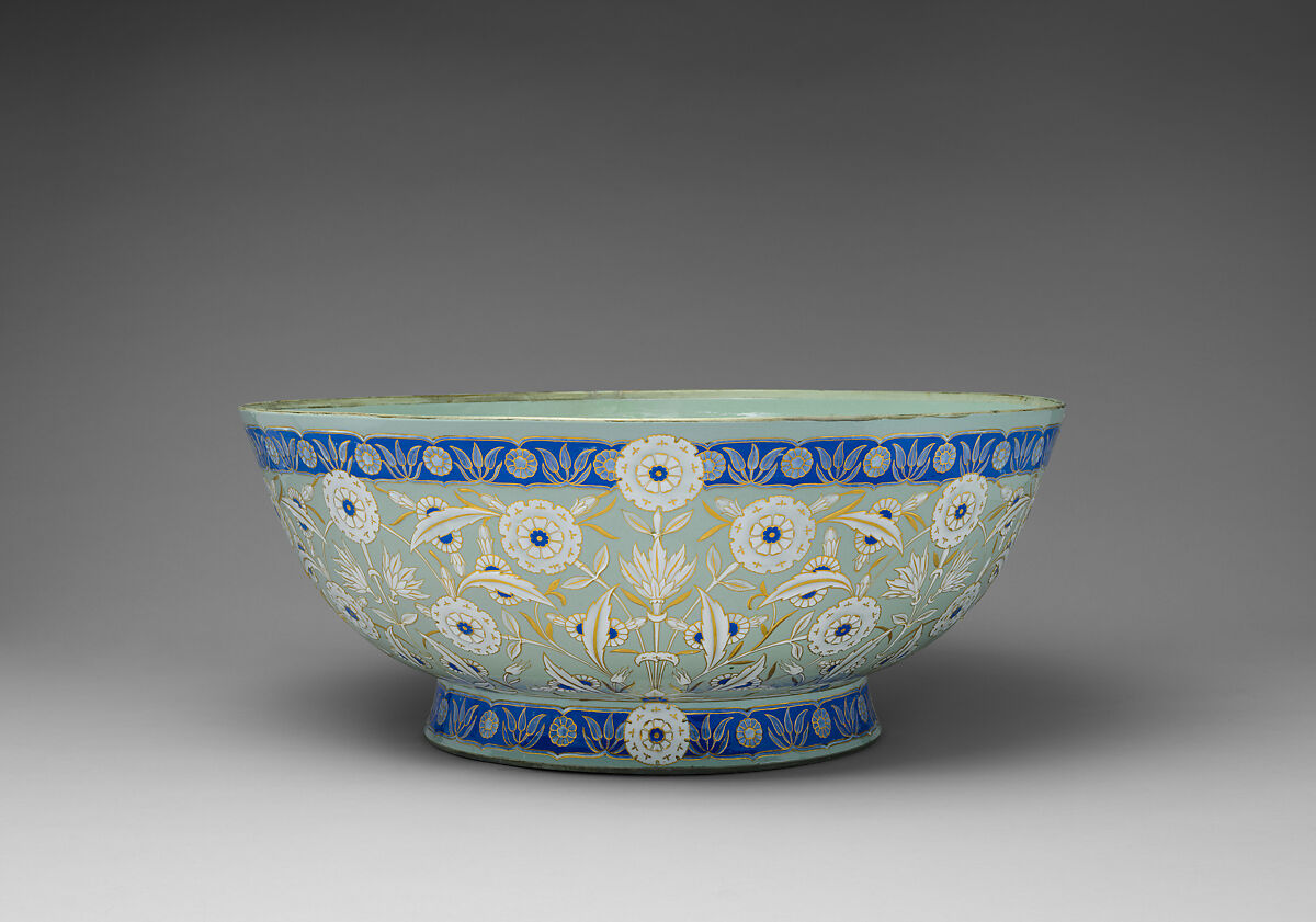 Large Ceramic Bowl, Sèvres Manufactory French, Hard-paste porcelain; pâte-sur-pâte, polychrome glaze, and gold
