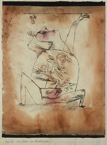 The Pathos of Fertility, Paul Klee German, born Switzerland, Watercolor and transferred matte black paint on paper, mounted on verso of found lithograph painted and inscribed by artist