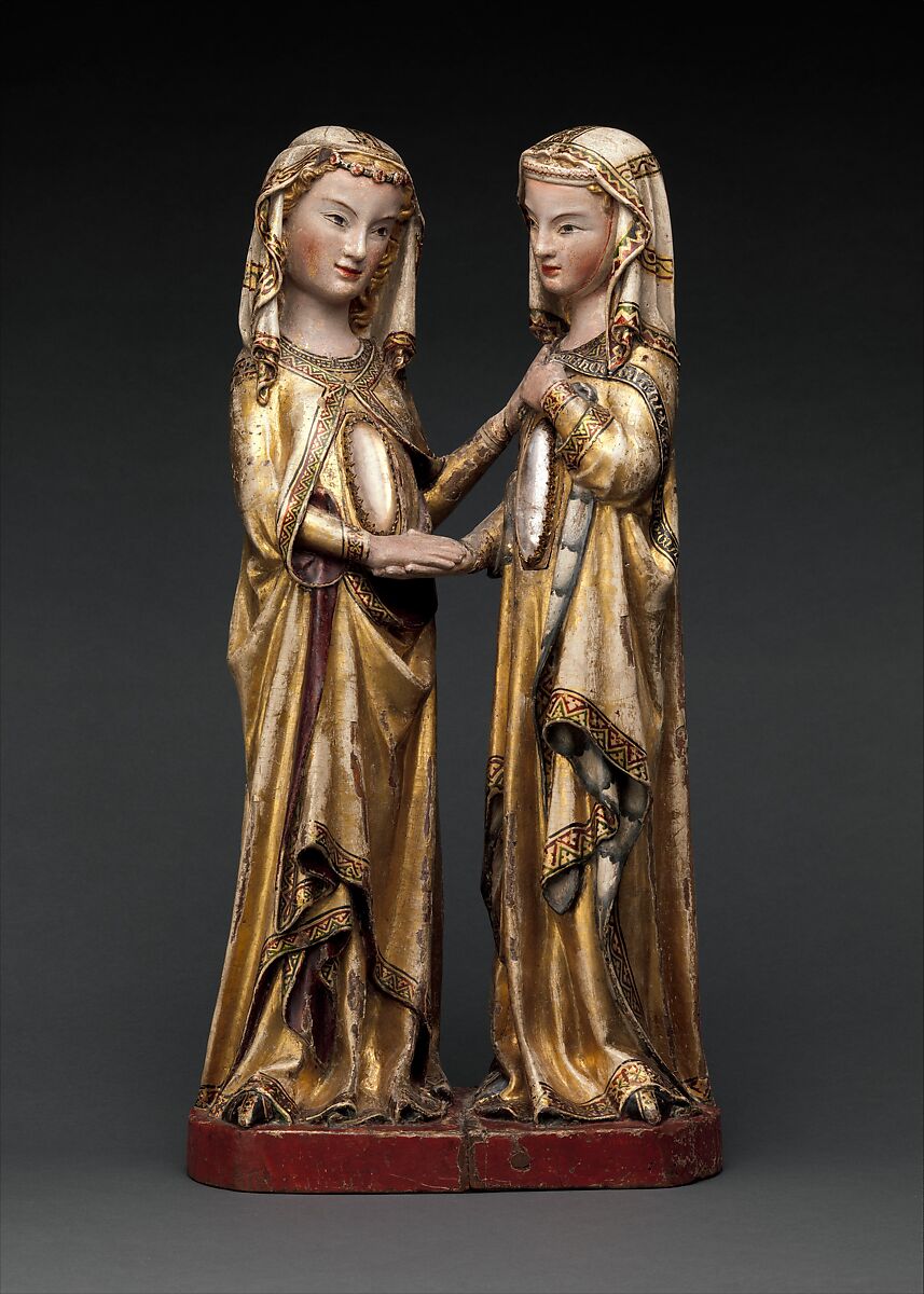 The Visitation, Master Heinrich of Constance German, Walnut, paint, gilding, rock-crystal cabochons inset in gilded-silver mounts, German