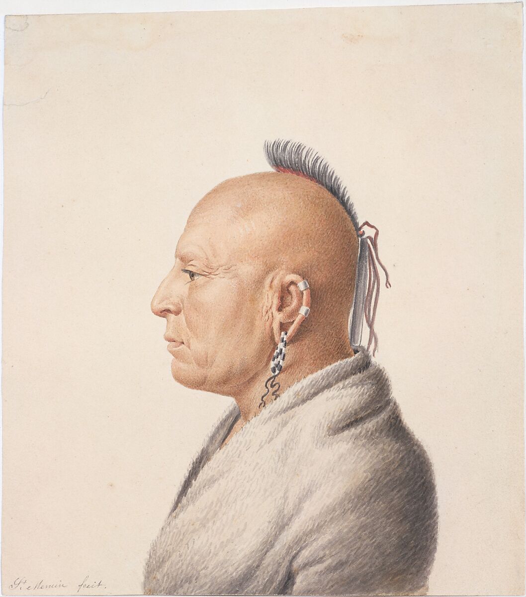 Osage Warrior, Charles Balthazar Julien Févret de Saint-Mémin French, Watercolor and graphite on off-white wove paper, American