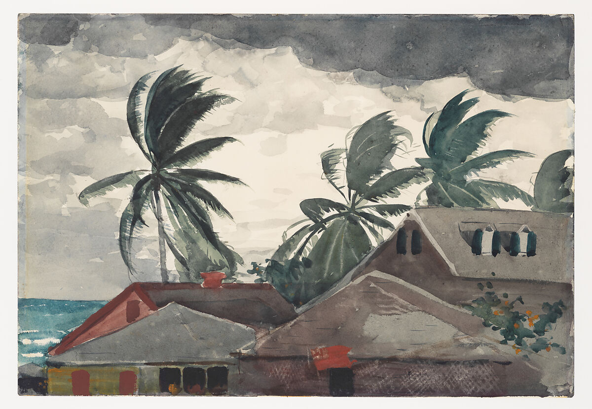 Hurricane, Bahamas, Winslow Homer American, Watercolor and graphite on off-white wove paper, American