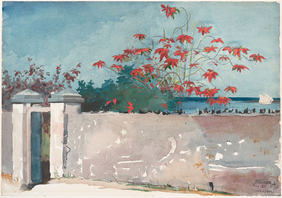 A Wall, Nassau, Winslow Homer American, Watercolor and graphite on off-white wove paper, American