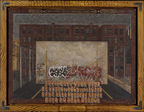 Attorney Street (Handball Court with Autobiographical Poem by Piñero), Martin Wong  American, Oil on canvas
