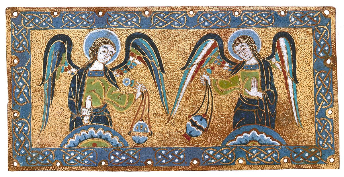 Plaque with Censing Angels, Champlevé enamel and gilded copper, French