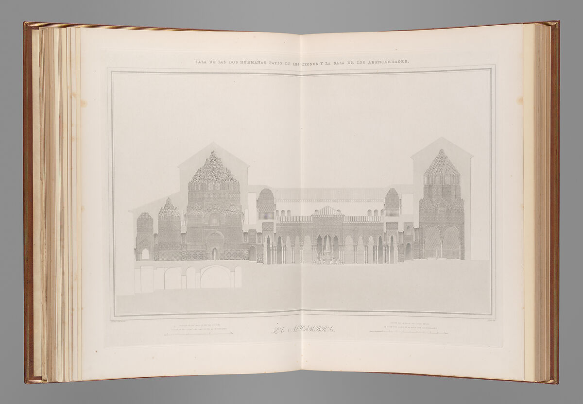 Plans, elevations, sections and details of the Alhambra : from drawings taken on the spot in 1834 by M. Jules Goury and in 1834 and 1837 by Owen Jones, with a complete translation of the Arabic inscriptions, and an historical notice of the Kings of Granada, from the conquest of that city by the Arabs to the expulsion of the Moors by Pasqual de Gayangos, Jules Goury French, Chromolithography, engravings