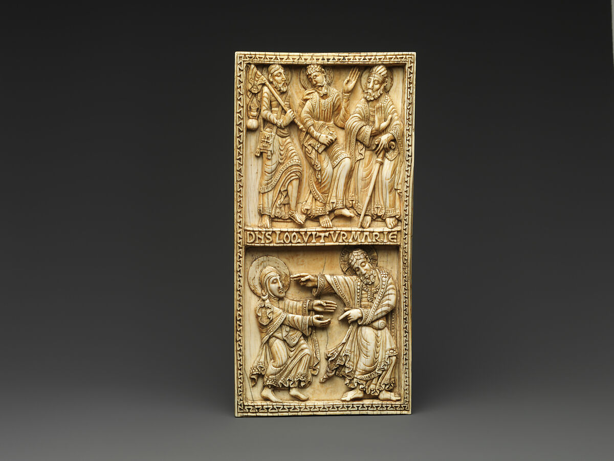 Plaque with the Journey to Emmaus and Noli Me Tangere, Elephant ivory with traces of gilding, Spanish