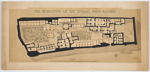 Plan of the Monastery of the Syrians, Wadi Natrun (Dayr al-Suryan, Wadi al Natrun), William J. Jones, Watercolor on paper