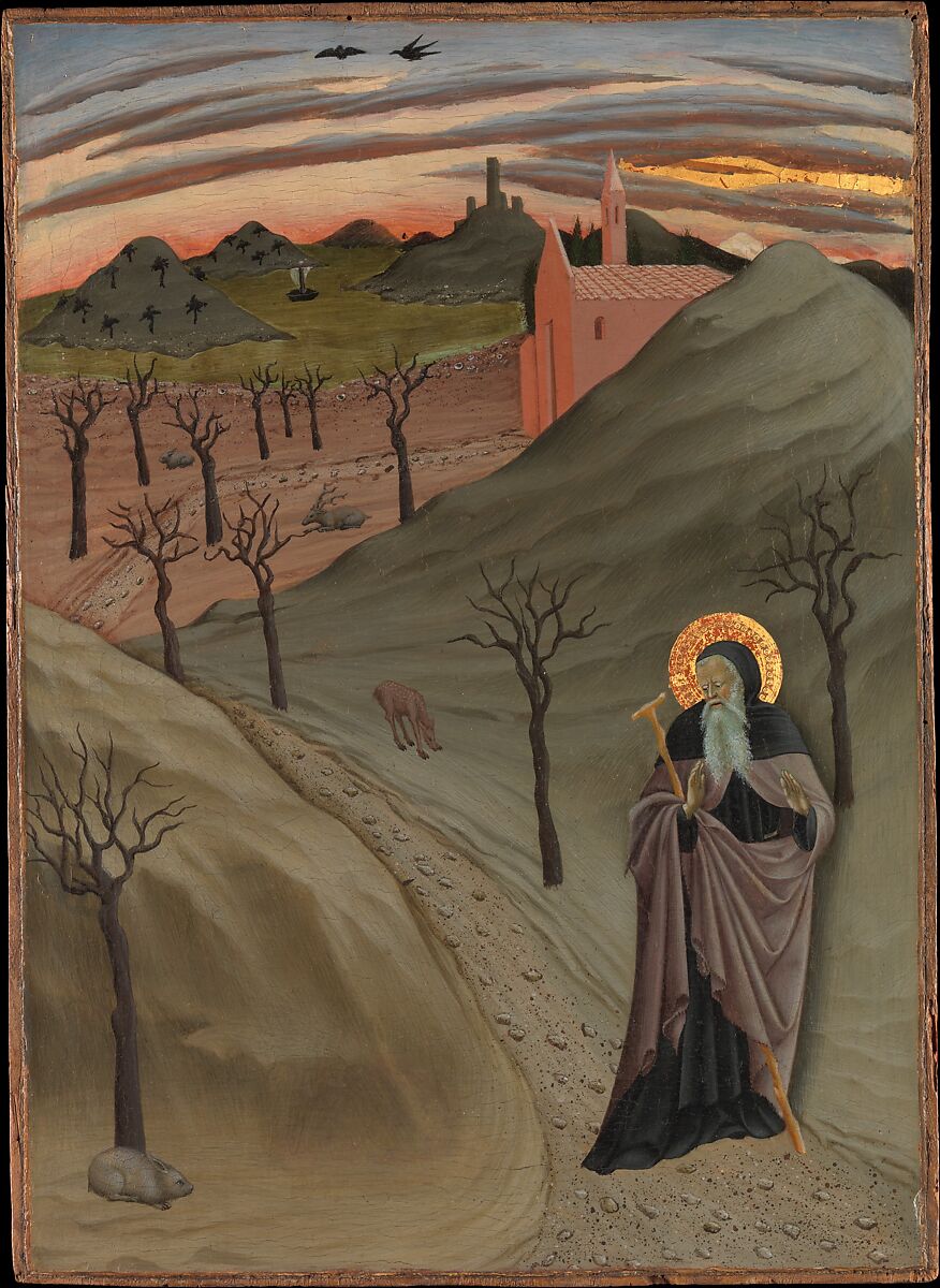 Saint Anthony the Abbot in the Wilderness, Sano di Pietro (Ansano di Pietro di Mencio) Italian, Tempera and gold on wood