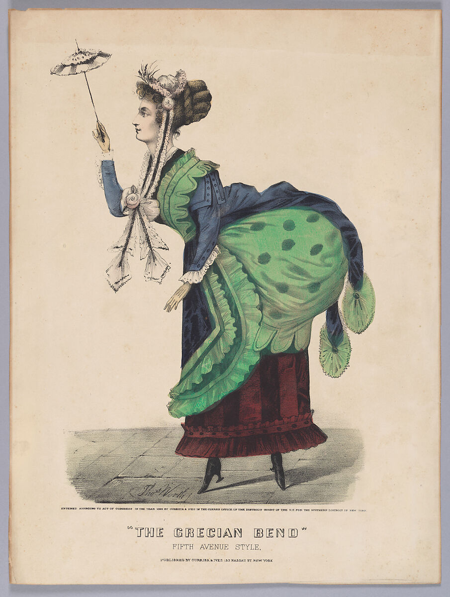 The Grecian Bend–Fifth Avenue Style, Thomas B. Worth American, Hand-colored lithograph