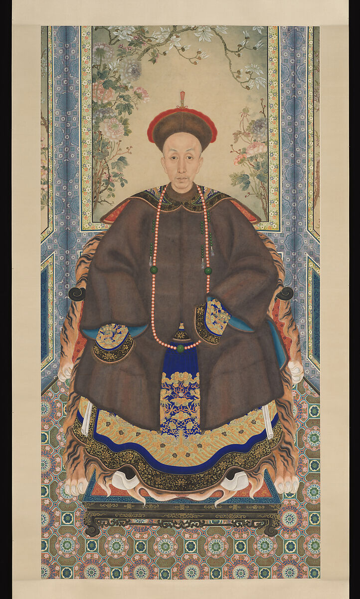 Portrait of a man in court robes with fur surcoat, Unidentified artist, Hanging scroll; ink and color on paper, China