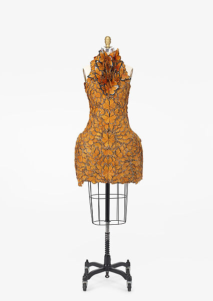Ensemble, Alexander McQueen British, silk, feathers, leather, metal, rubber, British