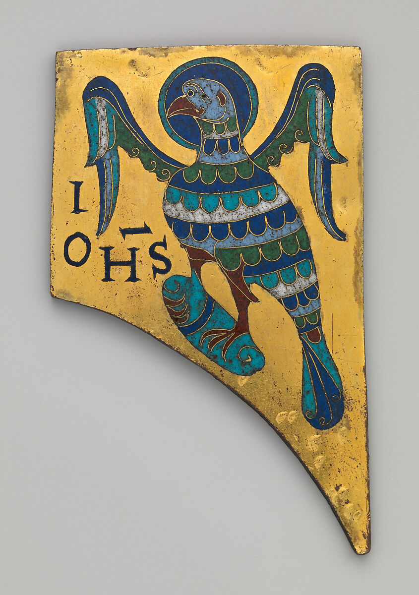 Plaque with the Symbol of the Evangelist John, Champlevé and cloisonné enamel on gilded copper, French