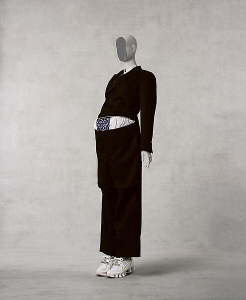 Ensemble, Comme des Garçons Japanese, (a) wool, cupra; (b) cotton, mother-of-pearl; (c) cotton, polyester; (d) polyester; (e) polyester; (f, g) polyester, synthetic leather, synthetic rubber; (h, i) metal, Japanese