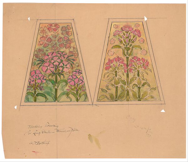 Working drawing for a lampshade, Louis C. Tiffany American, Watercolor on tan wove paper, American