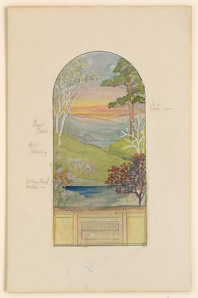 Design for landscape window, Memorial to Emily F. Northrop, Agnes F. Northrop American, Transparent and opaque watercolor, and graphite on paper, mounted on paperboard, American