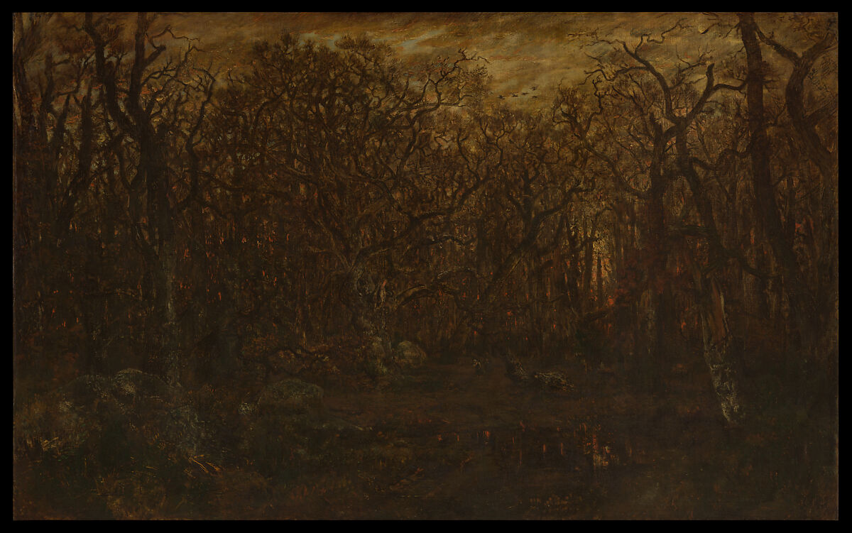 The Forest in Winter at Sunset, Théodore Rousseau French, Oil on canvas