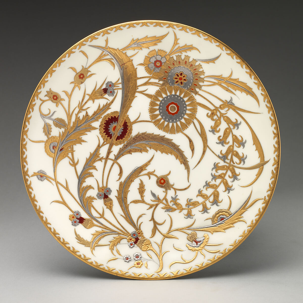 Plate with Isnik floral and foliate pattern, Minton(s) British, Bone China, British, Stoke-on-Trent, Staffordshire