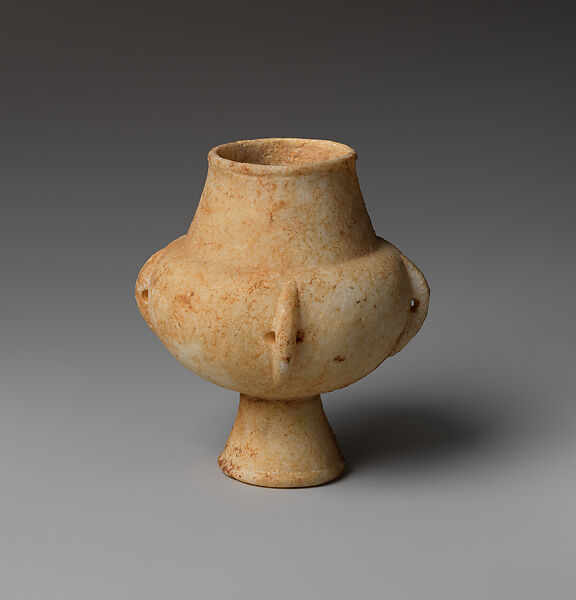 Marble vase with high foot and lug handles, Marble, Cycladic