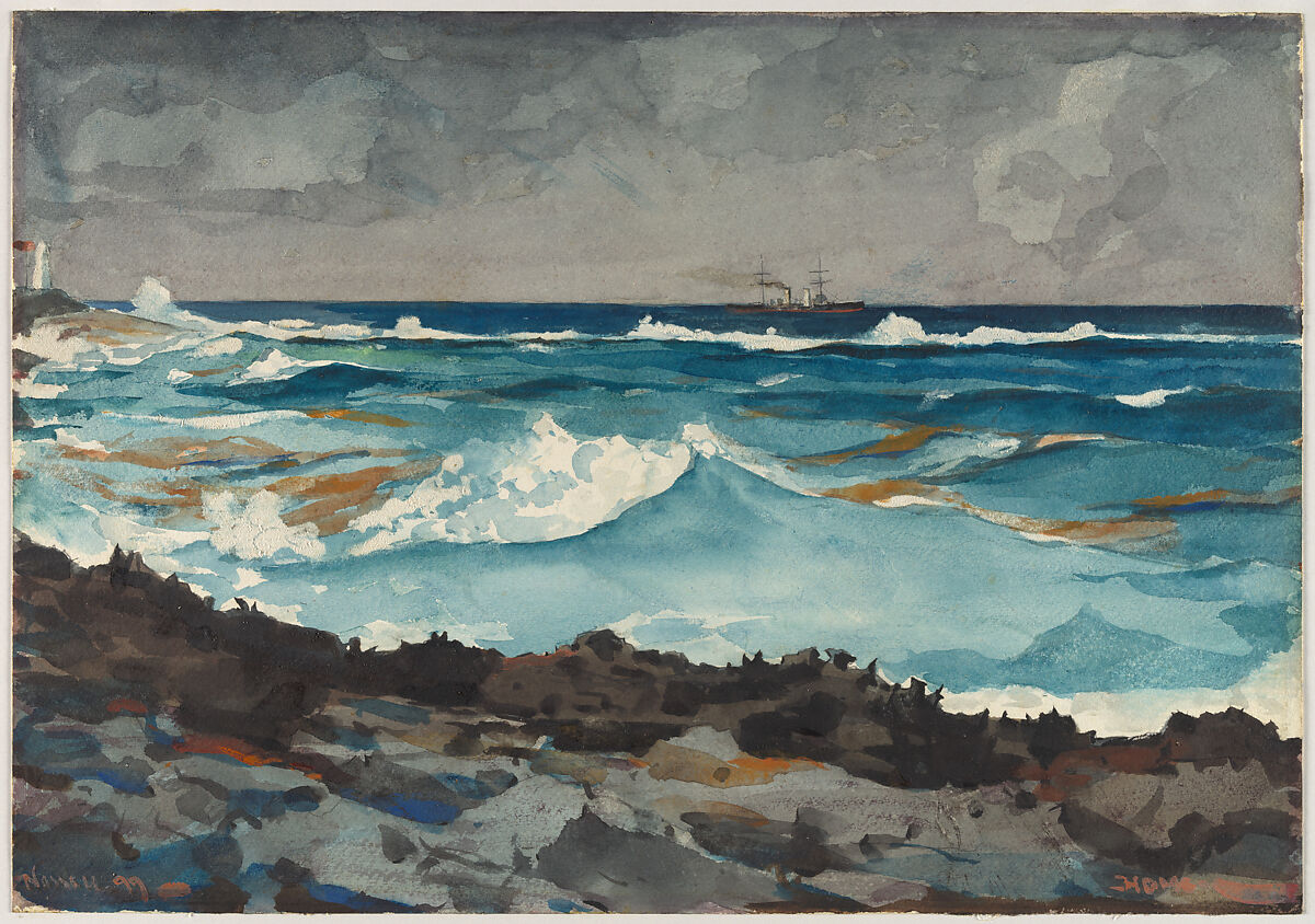 Shore and Surf, Nassau, Winslow Homer American, Watercolor and graphite on off-white wove paper, American