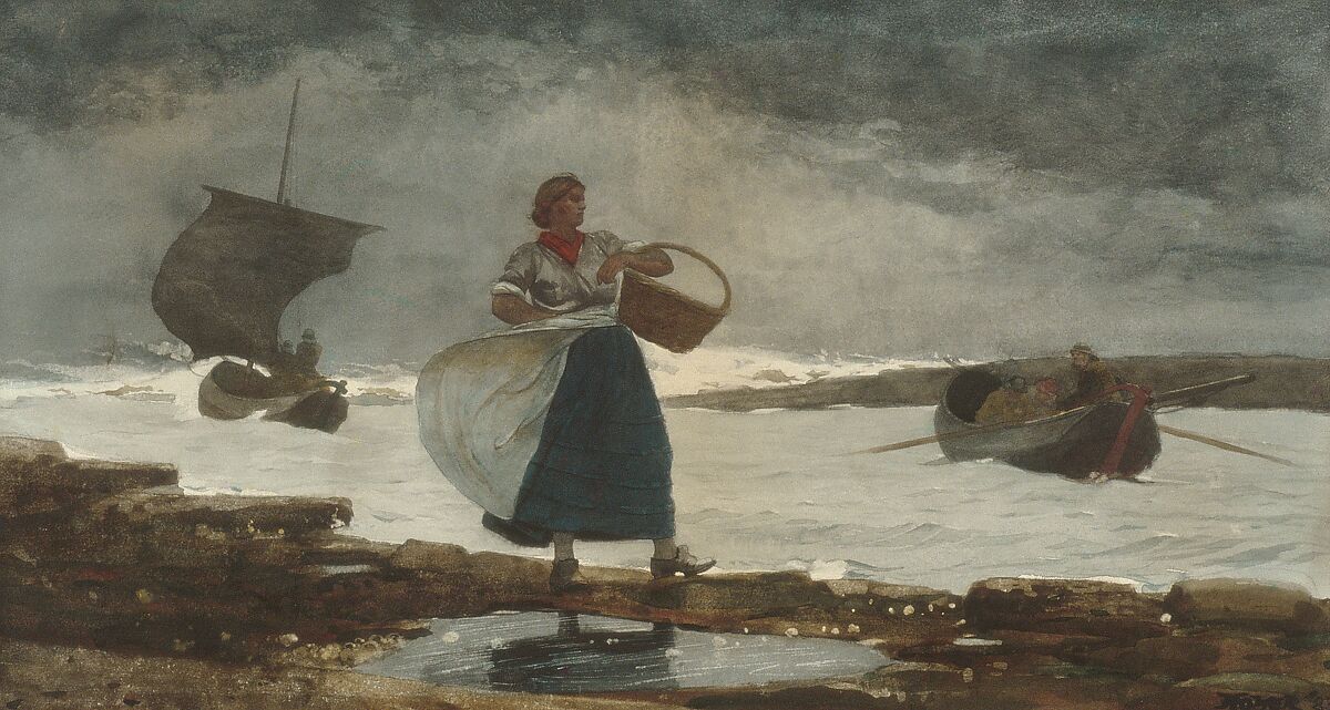 Inside the Bar, Winslow Homer American, Watercolor and graphite on off-white wove paper, American