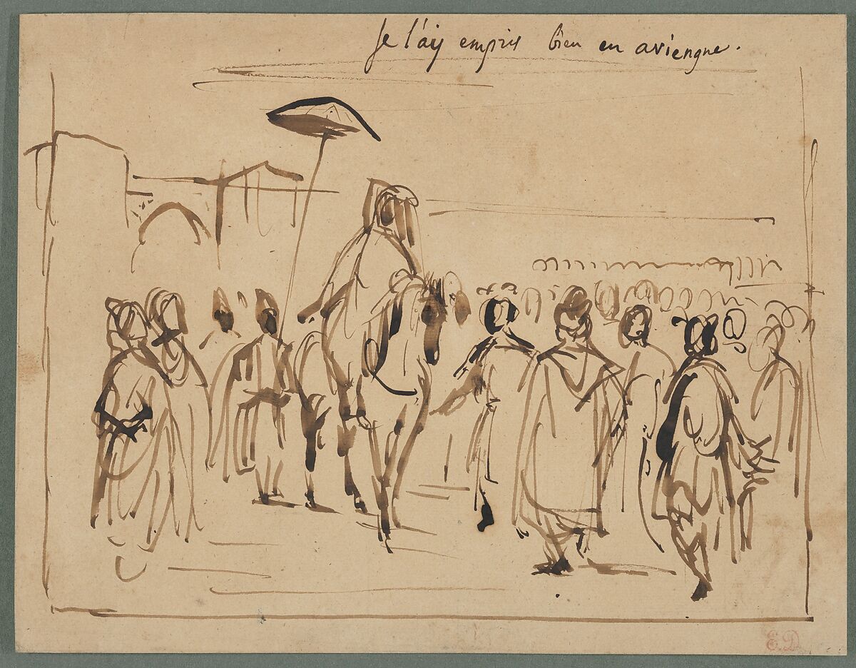 Study for "The Sultan of Morocco and His Entourage", Eugène Delacroix French, Brush and brown ink
