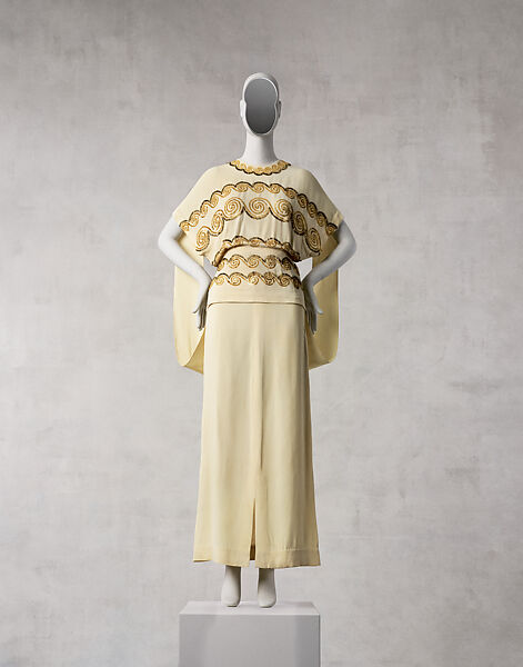 Evening dress, Gilbert Adrian American, rayon, glass, plastic (cellulose acetate), American