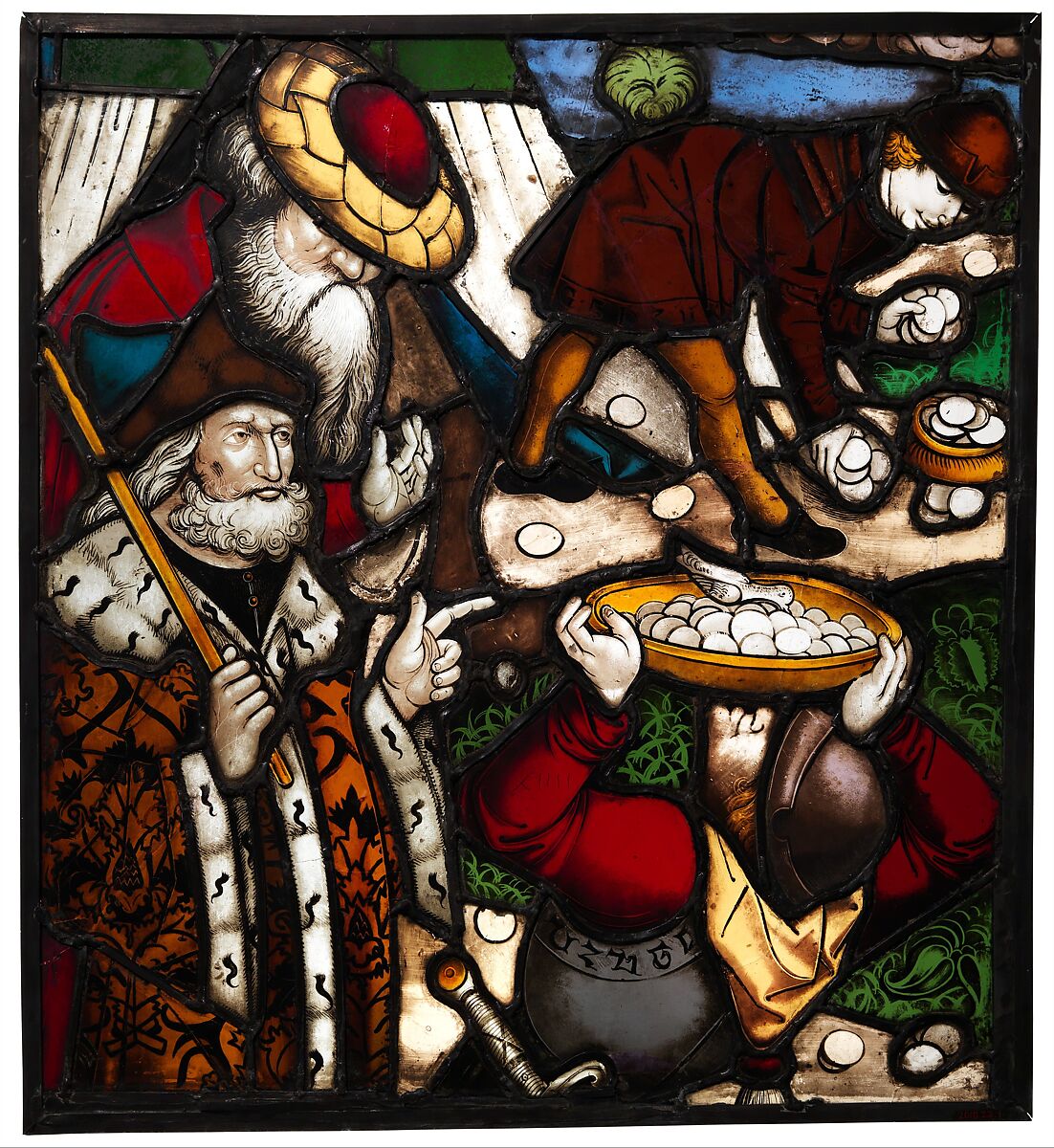 Gathering Manna, Friedrich Brunner German, Pot-metal glass, vitreous paint, and silver stain, German
