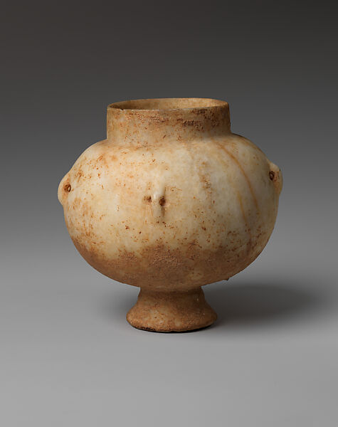 Marble vase with high foot and lug handles, Marble, Cycladic