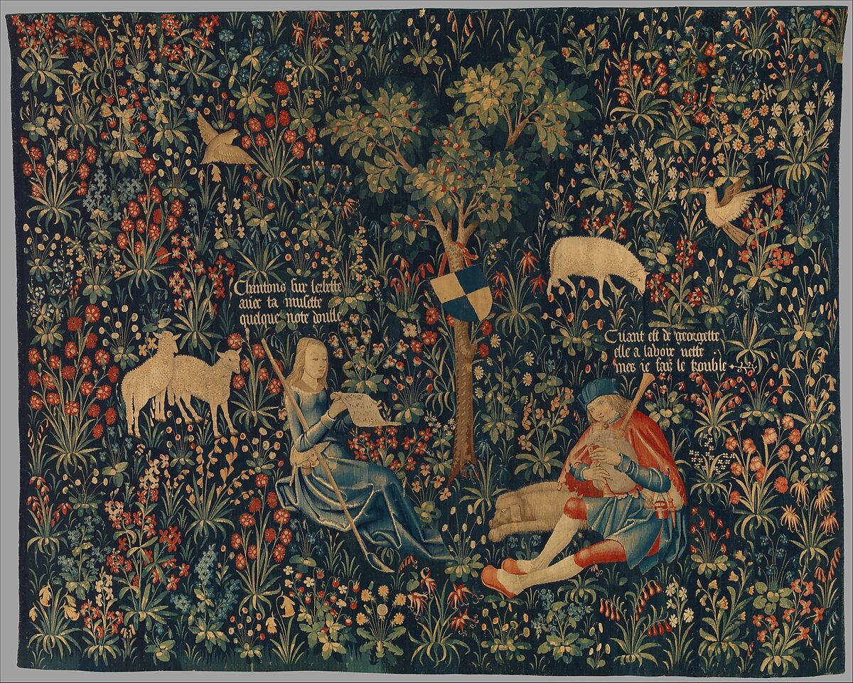 Shepherd and Shepherdess Making Music, Wool warp; wool and silk wefts, South Netherlandish