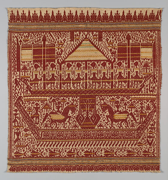 Ceremonial Textile (Tampan), Cotton, silver wrapped thread, silk, Lampung