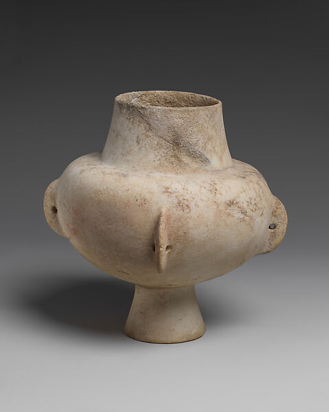 Marble vase with high foot and lug handles, Marble, Cycladic