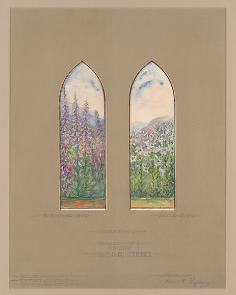 "Suggestion for Window, Mr. C. H. McCormick, " St. Mary's by-the-Sea Episcopal Church, Pacific Grove, California, Louis C. Tiffany American, Transparent and opaque watercolor, ink, and graphite on paper mounted on paperboard with window mat, American